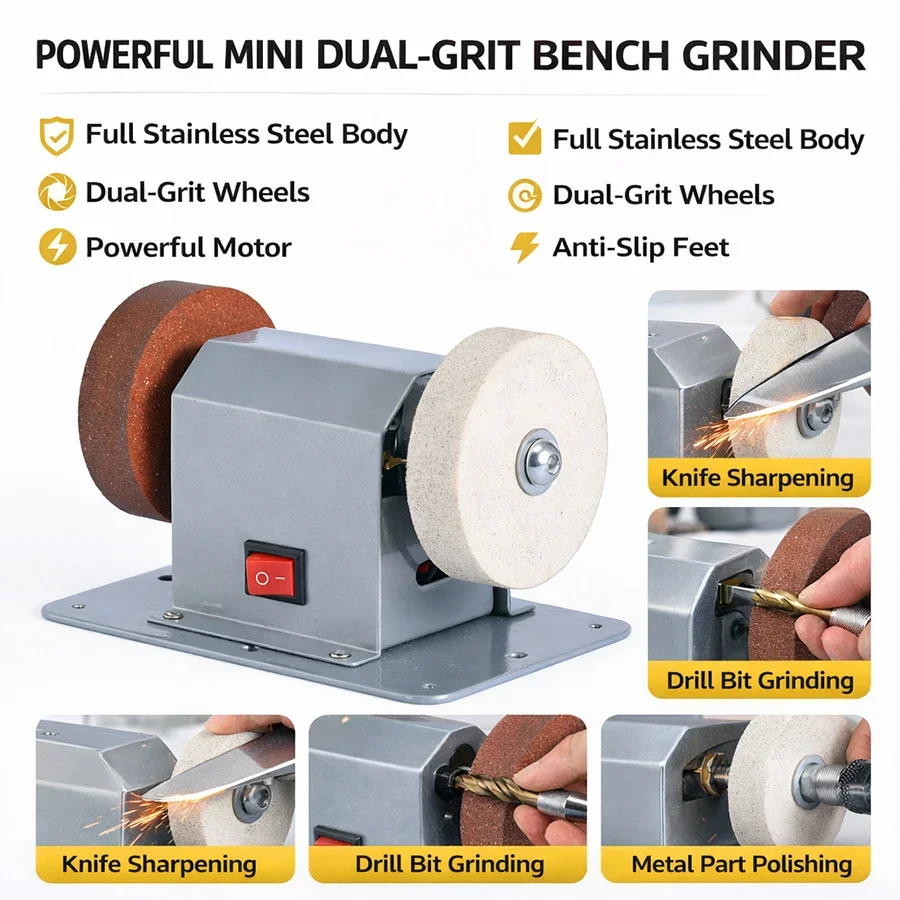 Power Tools Usa - 미니 전기 벤치 그라인더 샤프너, 스테인리스
